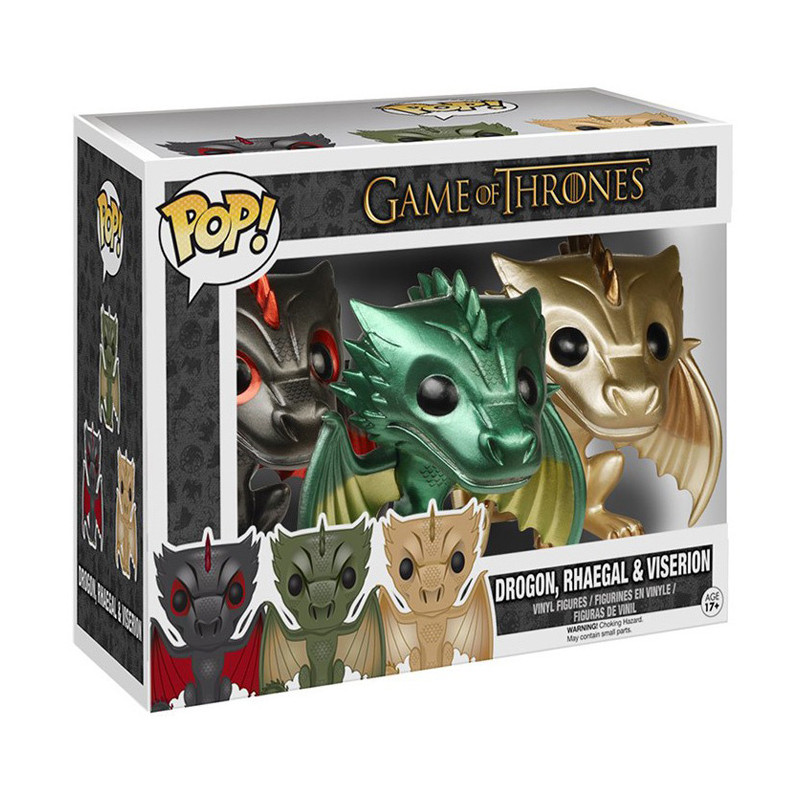 Pack Figurines Pop Drogon, Viserion et Rhaegal (Game of Thrones) Métallisées