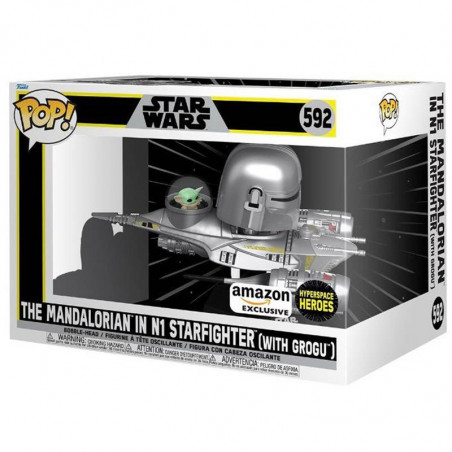 Figurine Pop The Mandalorian et Grogu dans le N1 Starfighter